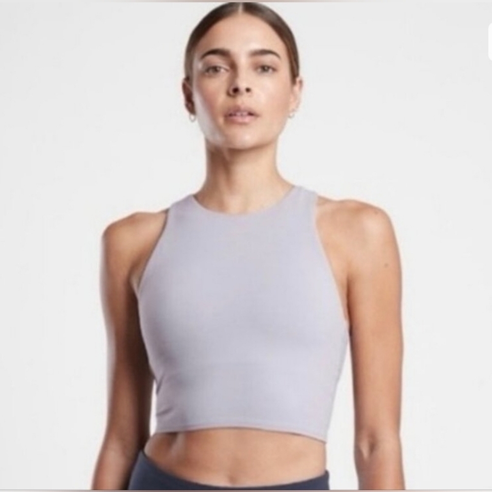 Athleta Women's Conscious Crop Bra Lilac Sports Bra High Neck Athleisure S